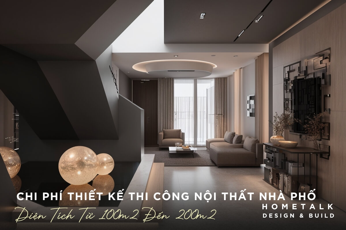 Khong gian mo thoang dang ket hop khu vuc phong khach va cau thang trong nha pho dien tich tu 100m2 den 200m2