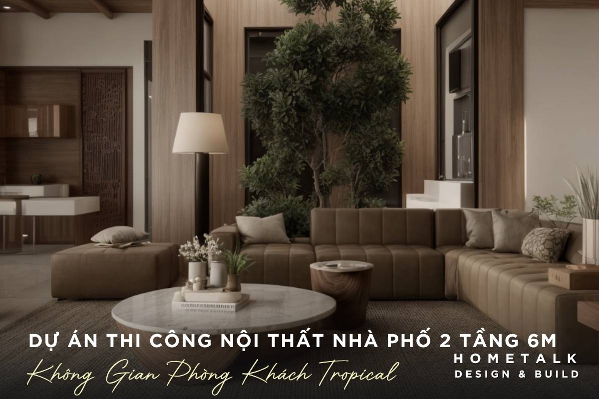 khong gian phong khach nha pho noi bat voi tone go am ap su dung ghe sofa da nau dat