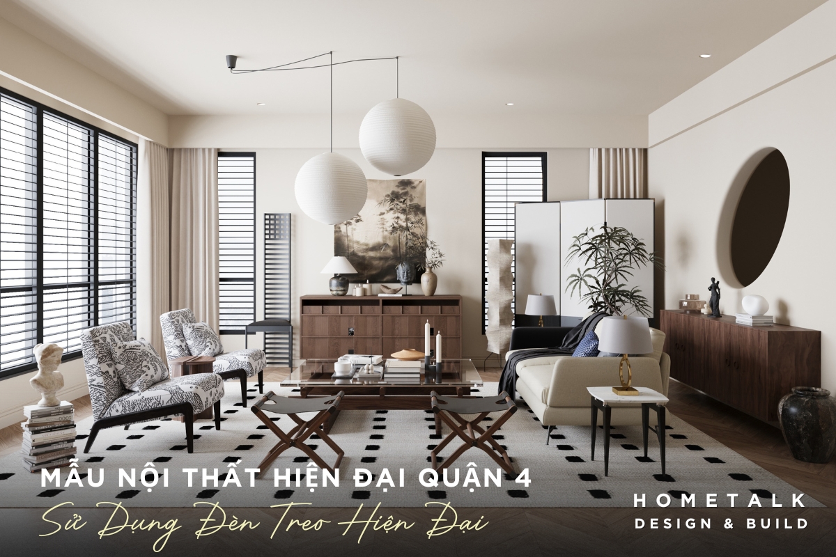 khong gian phong khach rong rai voi su ket hop giua cac vat lieu hien dai va sang trong diem nhan la den treo voi thiet ke doc dao cho khong gian va mang den anh sang am ap