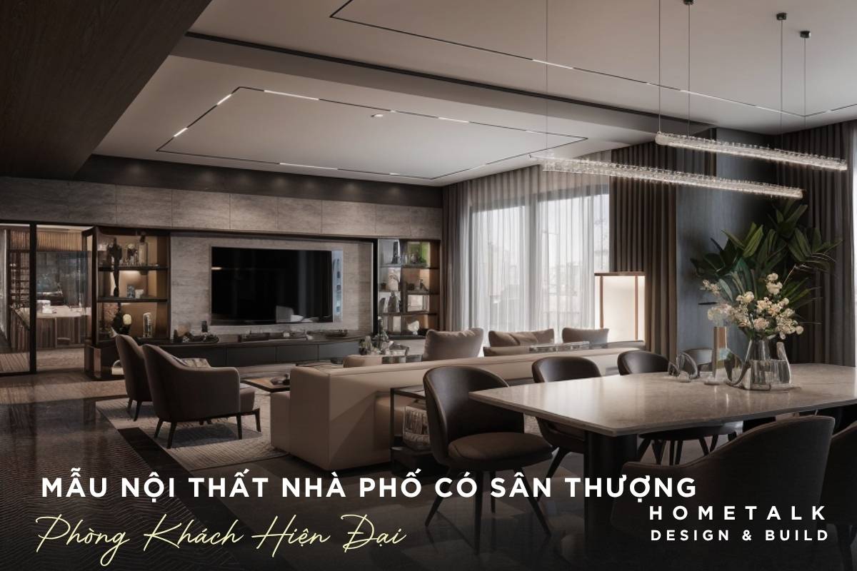 khong gian phong khach va ban an nha pho quan 9 tong nau hien dai duoc bo tri mo lien mach