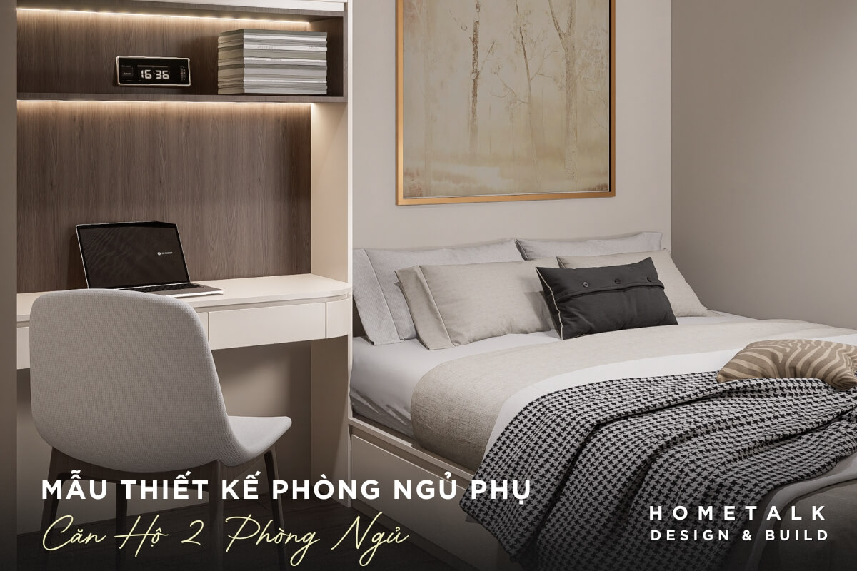 Không gian phòng ngủ phụ cho chung cư 45m2 2 phòng ngủ Khong gian phong ngu phu thiet ke voi tong mau trung tinh am ap ket hop giua khu vuc nghi ngoi thu thai va goc lam viec hieu qua cho chung cu 45m2 2 phong ngu