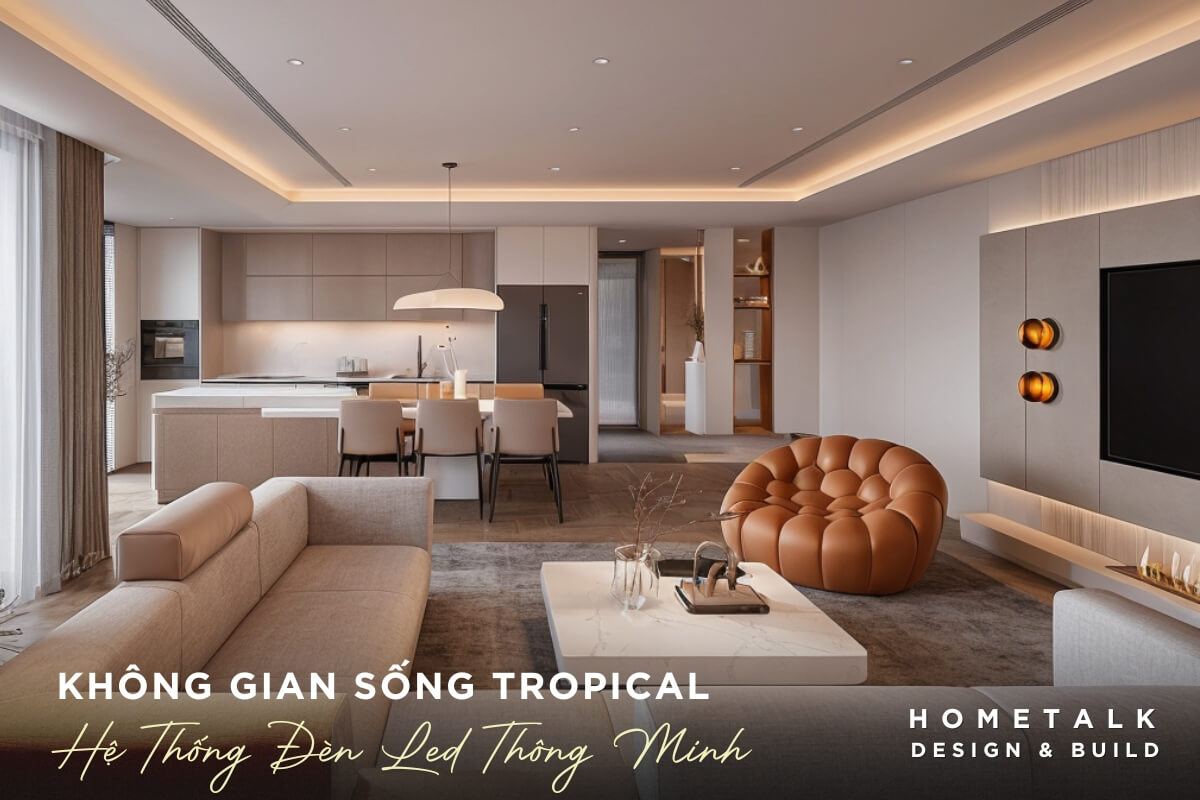 Không gian sống Tropical hiện đại với hệ thống đèn LED thông minh chạy dọc theo các đường viền, Khong gian song Tropical hien dai voi he thong den LED thong minh chay doc theo cac duong vien, cung cap anh sang deu khap va tao diem nhan kien truc doc dao