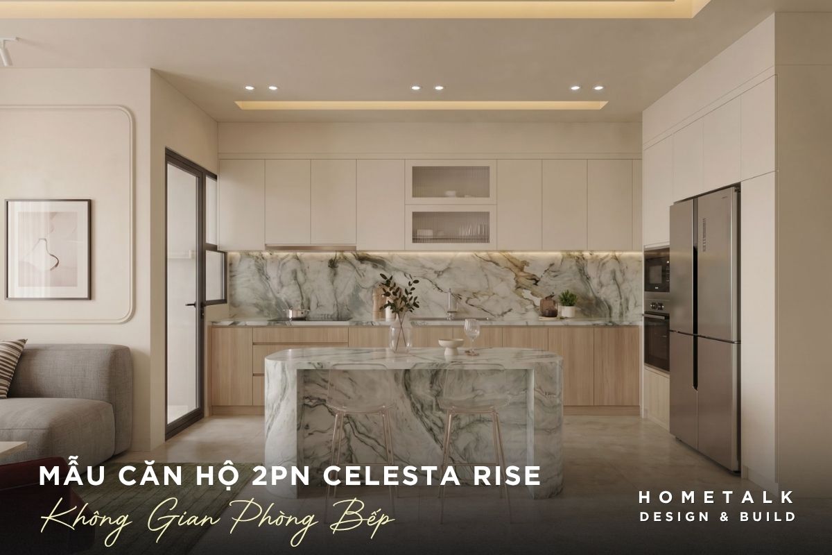 Mẫu thiết kế nội thất căn hộ Celesta Rise đẹp, gọn gàng và dễ ứng dụng 41 khu bep an ket noi lien mach voi he tu mau be, ban dao va bep deu duoc op da