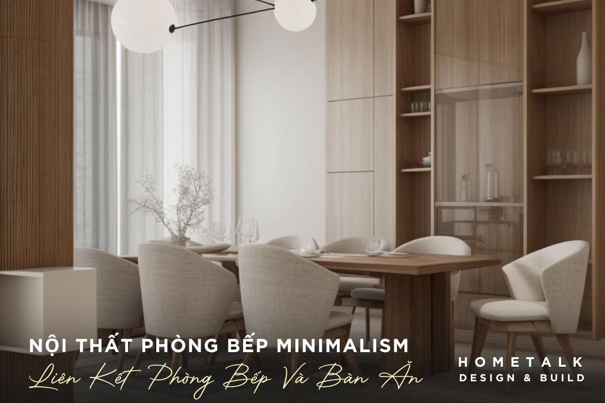 Khu vuc bep duoc thiet ke mo voi he tu bep bang go sang mau, ket hop voi cac ngan ke trung bay do dung nha bep, mang lai ve sang trong va tien nghi