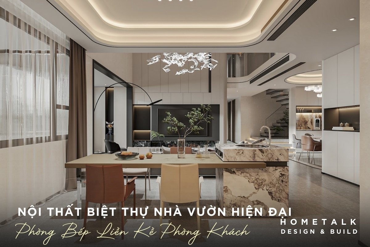 khu vuc dao bep bep nau ket hop nam lien ke phong khach tao su gan ket giua cac khu vuc trong biet thu