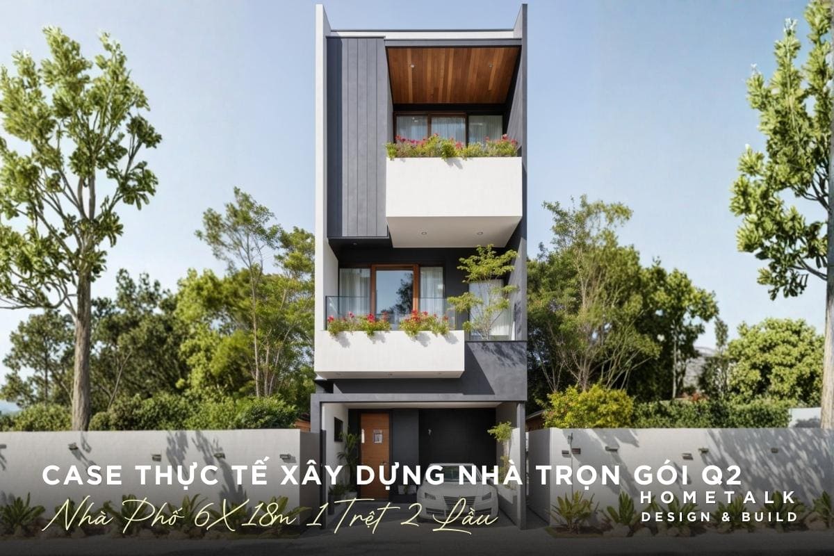 kien truc nha 6x18m hien dai voi ban cong kinh va mang xanh tang mai tao cam giac thoang dang