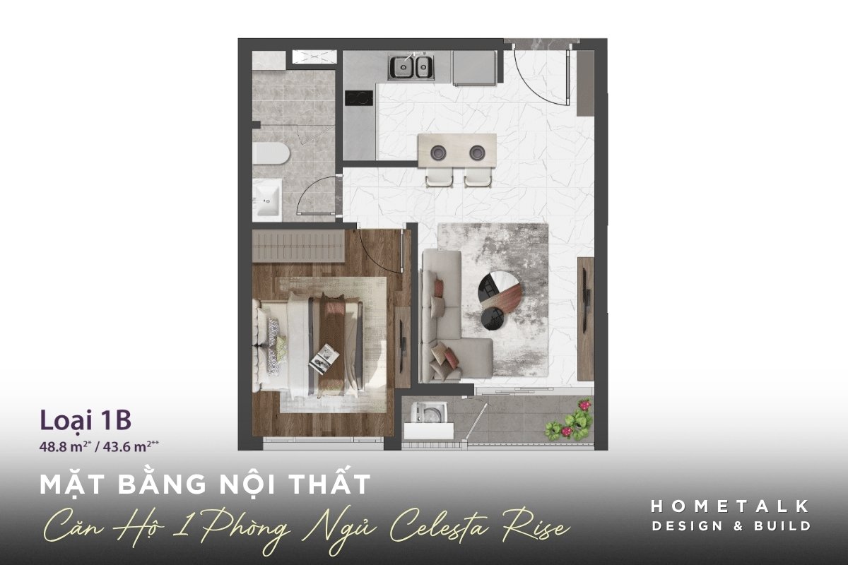 Mẫu thiết kế nội thất căn hộ Celesta Rise đẹp, gọn gàng và dễ ứng dụng 37 mat bang can ho 1 phong ngu celesta rise phu hop cho nguoi doc than hoac cap doi