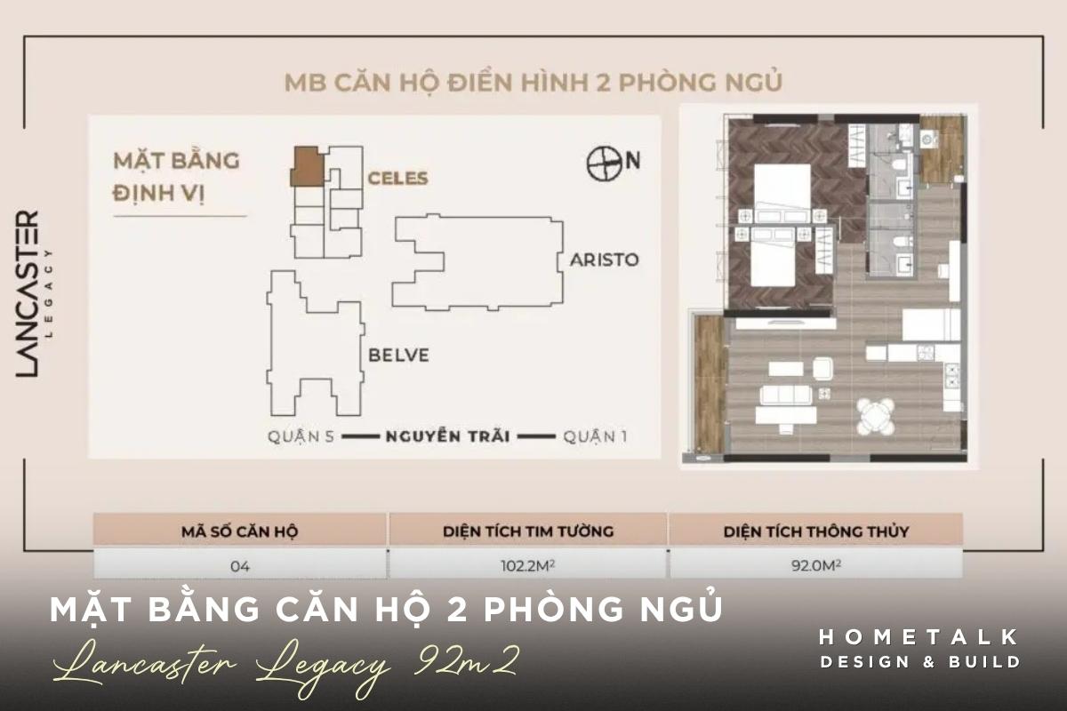 mat bang can ho 2pn lancaster legacy dien tich 92m2 co 2 phong ngu va 2 phong tam
