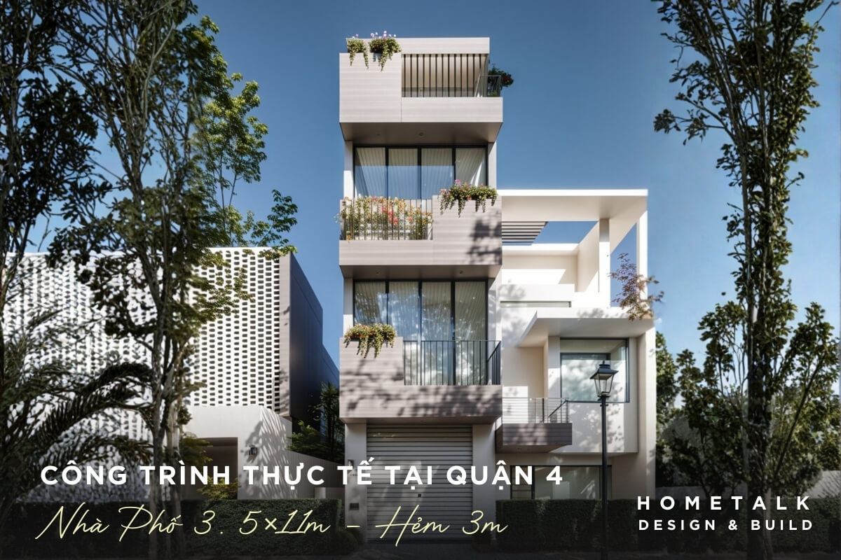 mat tien nha pho 3.5×11 m trong hem 3 m thiet ke toi gian voi mang tuong phang mau kem