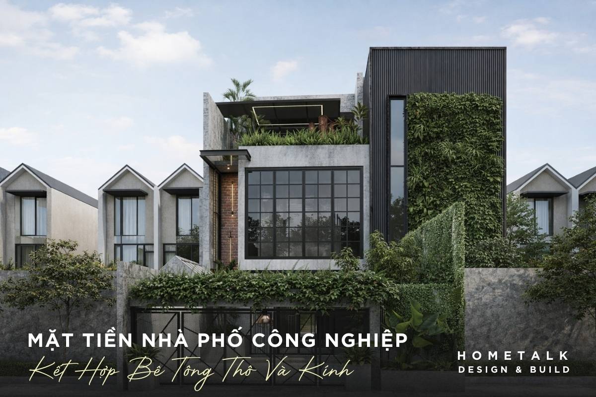 mat tien nha pho phong cach cong nghiep ket hop be tong tho, kinh va go de tao ve manh me