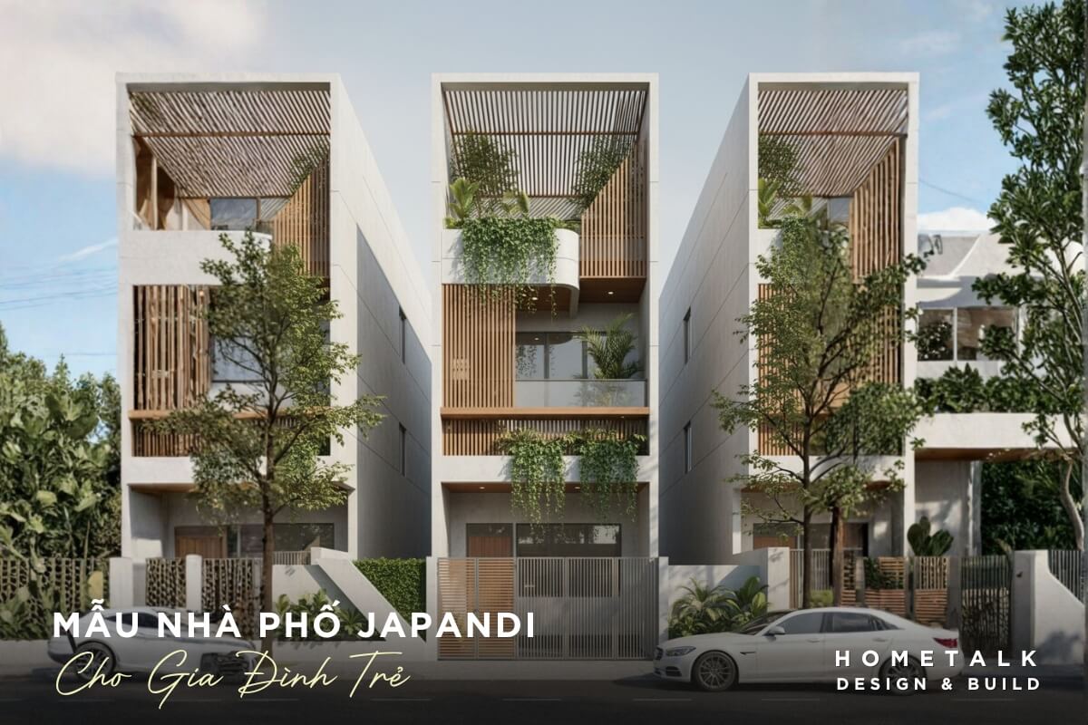 Mẫu nhà phố Japandi 14 mau nha pho japandi cho gia dinh tre tap trung vao khong gian gon, vat lieu ben va cach bo tri de don dep, phu hop nhip song hien dai