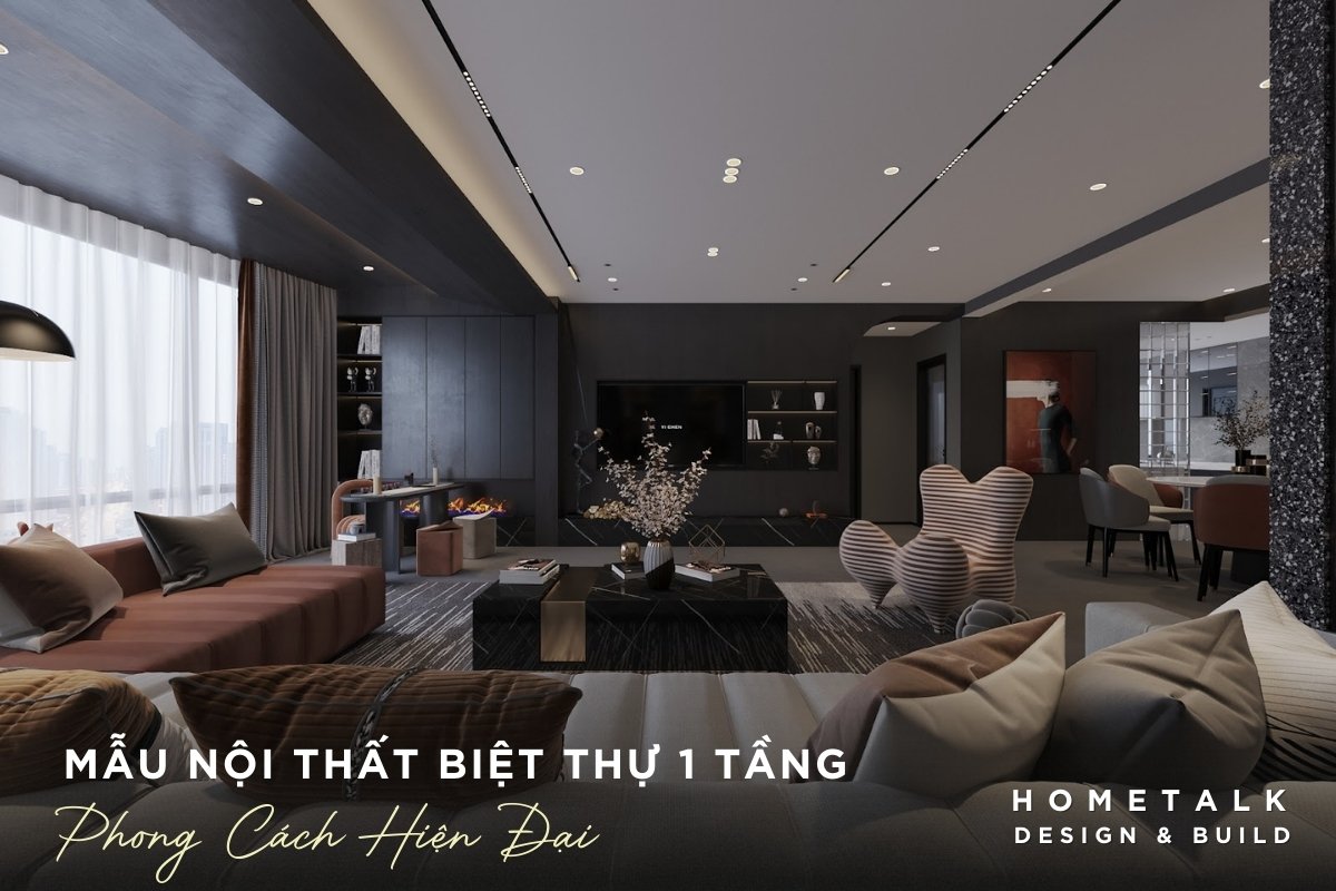 mau noi that biet thu 1 tang hien dai khong gian mo cac phong chuc nang lien ket voi nhau