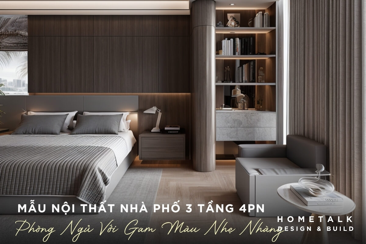 Mẫu nội thất nhà phố 3 tầng 4 phòng ngủ với phòng ngủ với gam màu nhẹ nhàng tạo cảm giác ấm cúng, thanh lịch Mau noi that nha pho 3 tang 4 phong ngu voi phong ngu voi gam mau nhe nhang tao cam giac am cung, thanh lich