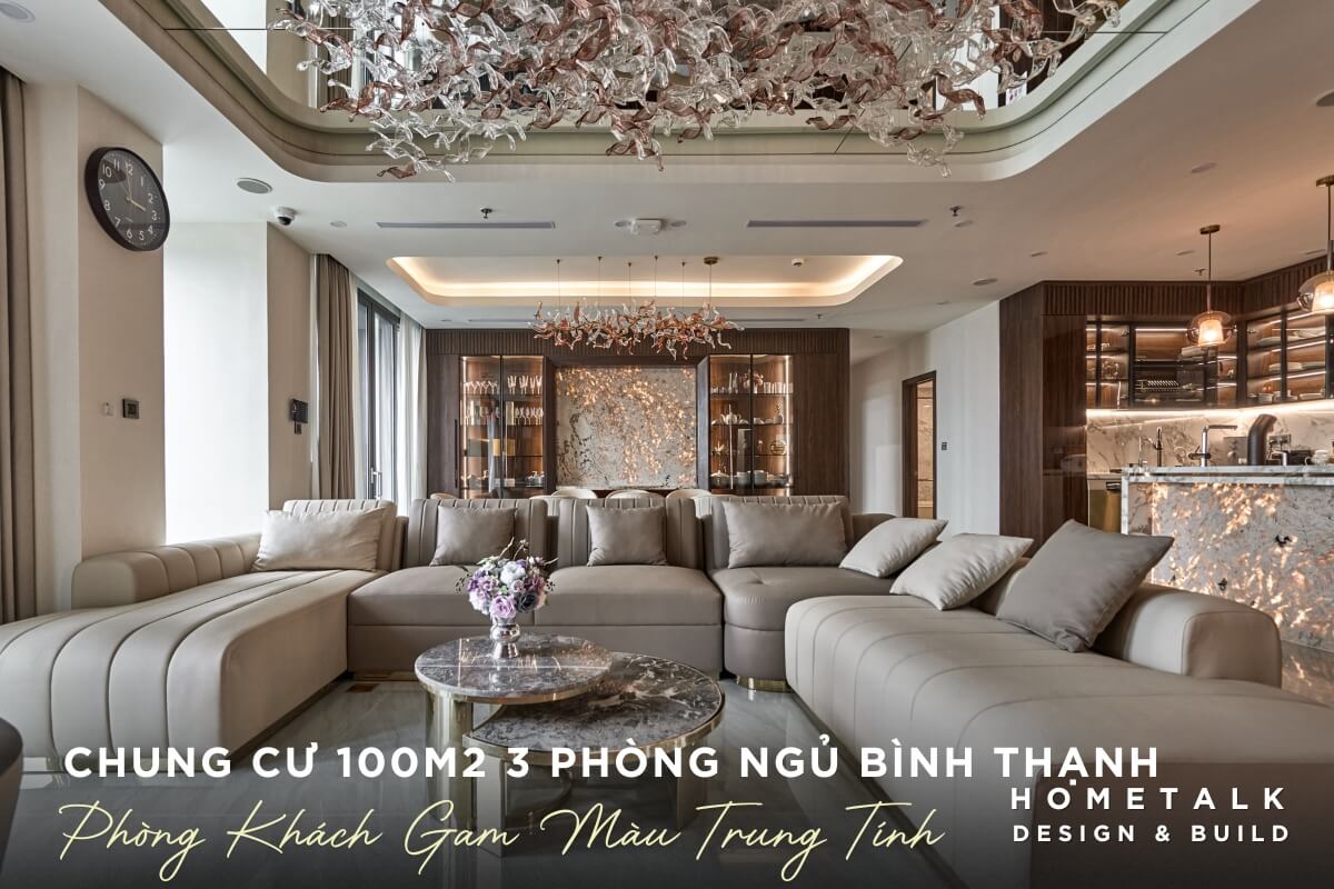 Mẫu nội thất phòng khách chung cư 100m2 3 phòng ngủ Bình Thạnh nổi bật với sofa da vải bố cao cấp màu trung tính mau noi that phong khach chung cu 100m2 3 phong ngu binh thanh noi bat voi sofa da vai bo cao cap mau trung tinh