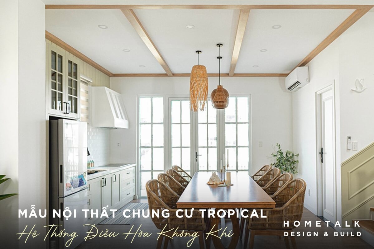 mau phong bep va an duoc thiet ke than thien moi truong voi khong gian mo co co may hut mui mau trang va may lanh giup dieu hoa khong khi mat me trong can phong