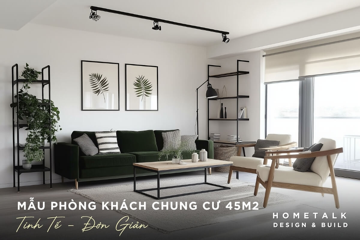 Mẫu phòng khách chung cư 45m2 tinh tế Mau phong khach chung cu 45m2 tinh te voi cua so lon cho phep anh sang tu nhien tran vao, lam bung sang can phong va tao cam giac rong rai hon