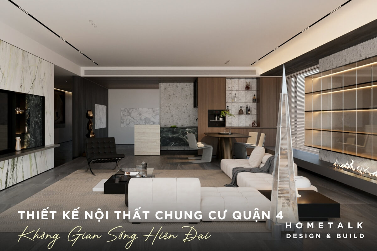 mau phong khach chung cu duoc thiet ke theo phong cach hien dai voi khong gian mo va mau chu dao la mau trung tinh ket hop giua mau trang kem xam va den tao nen mot khong gian sang trong va tinh te