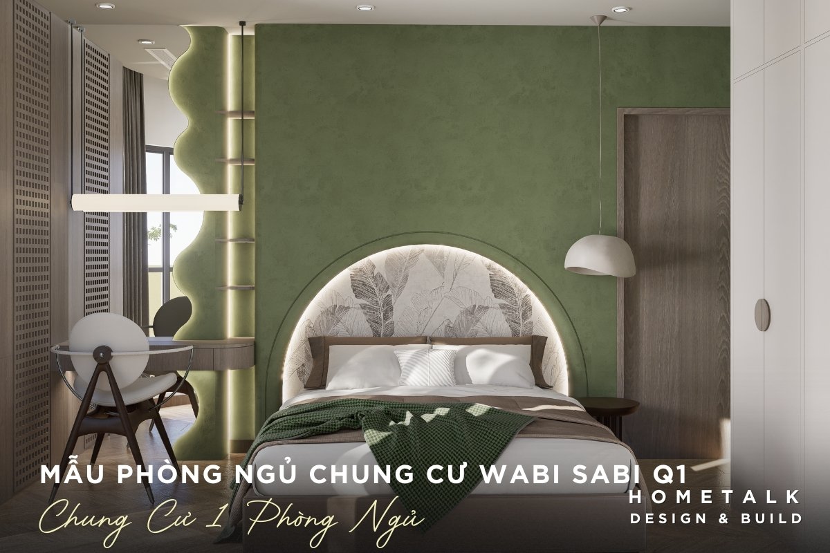 Mẫu phòng ngủ căn hộ Wabi Sabi quận 1 tone xanh lá, nâu trầm ấm áp, thoải mái mau phong ngu can ho wabi sabi quan 1 tone xanh la nau tram am ap thoai mai