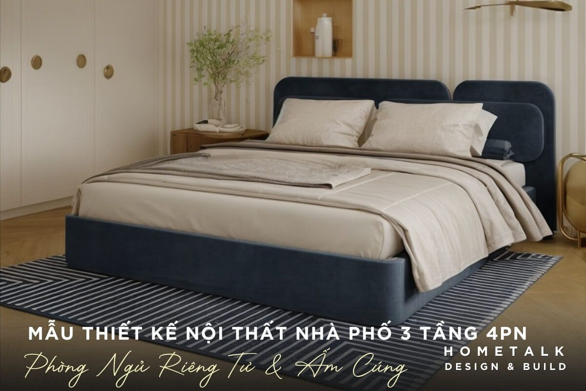 Mau phong ngu co tong mau be va xanh lam dam chu dao am cung va thu thai cho nha pho 3 tang 4 phong ngu