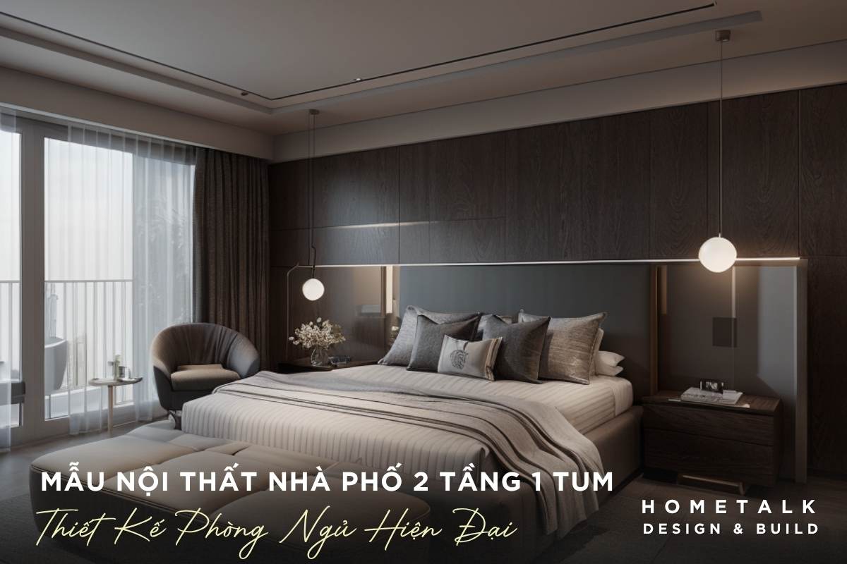 mau phong ngu nha pho 2 tang 1 tum dung bang mau trung tinh tuong op go cao cap