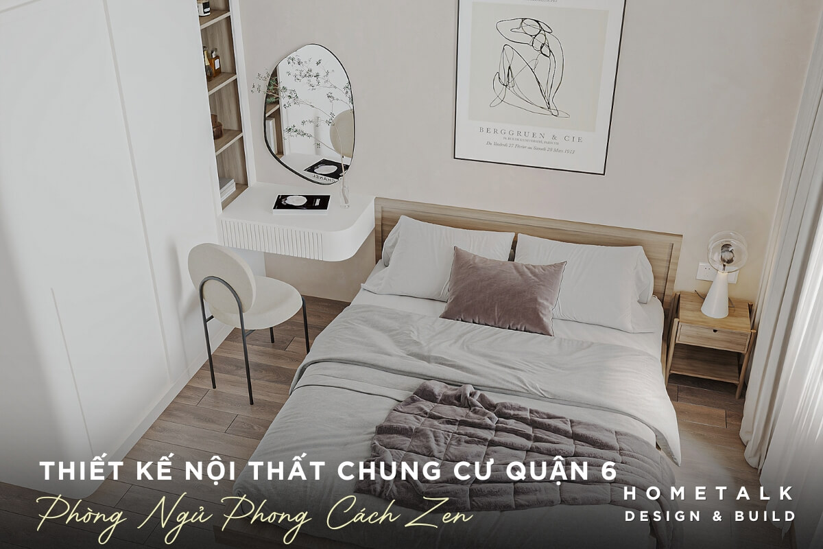 mau phong ngu duoc thiet ke theo phong cach zen voi mau sac chu dao la cac gam mau trung tinh nhu trang kem be tao cam giac nhe nhang thu thai va binh yen