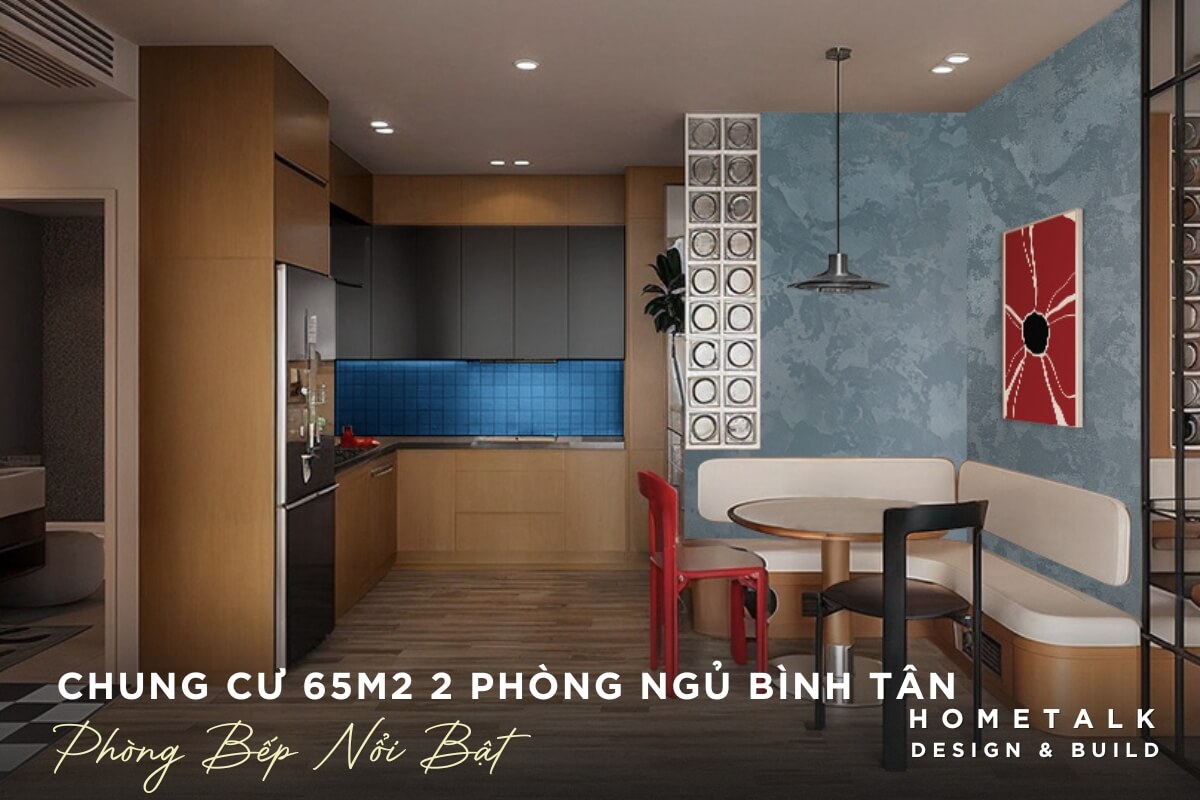 Mẫu thiết kế căn hộ Color Block 65m2 2 phòng ngủ Bình Tân nổi bật với gam màu cá tính và tinh tế cho phòng bếp mau thiet ke can ho color block 65m2 2 phong ngu binh tan noi bat voi gam mau ca tinh va tinh te cho phong bep