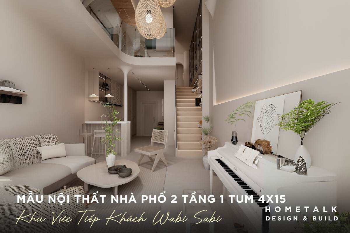 mau thiet ke noi that phong khach nha pho moc mac voi tuong xi mang tran noi that go tho