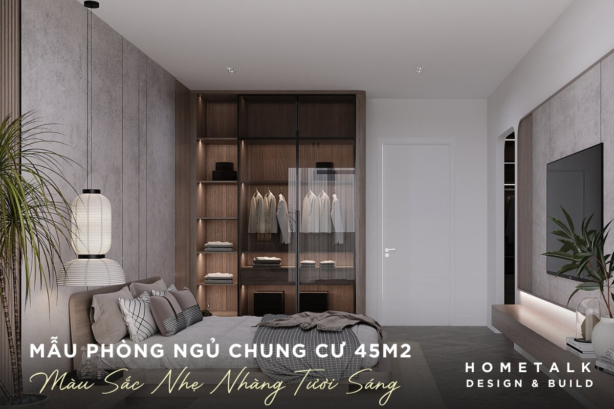 Mẫu thiết kế nội thất phòng ngủ căn hộ chung cư 45m2 phong cách Japandi nhẹ nhàng Mau thiet ke noi that phong ngu can ho chung cu 45m2 phong cach Japandi nhe nhang