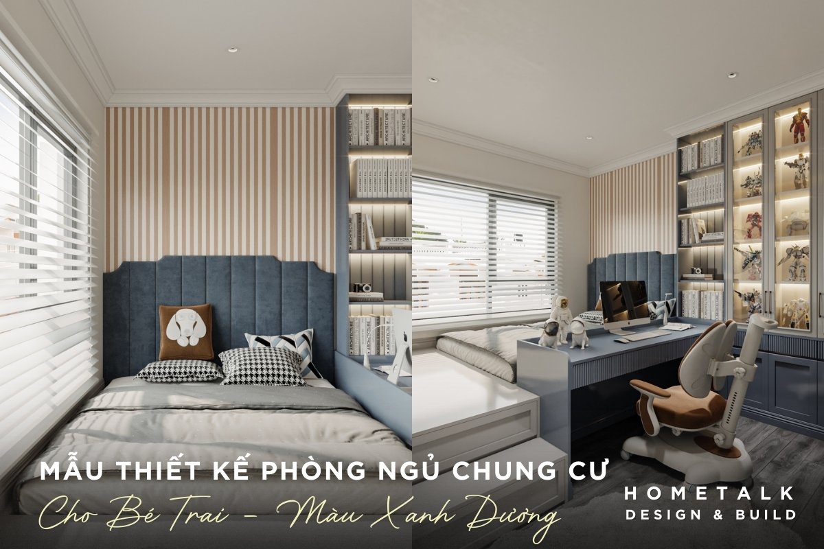 Mẫu thiết kế nội thất phòng ngủ chung cư cho bé trai theo chủ đề phi hành gia, màu xanh dương làm chủ đạo mau thiet ke noi that phong ngu chung cu cho be trai theo chu de phi hanh gia mau xanh duong lam chu dao