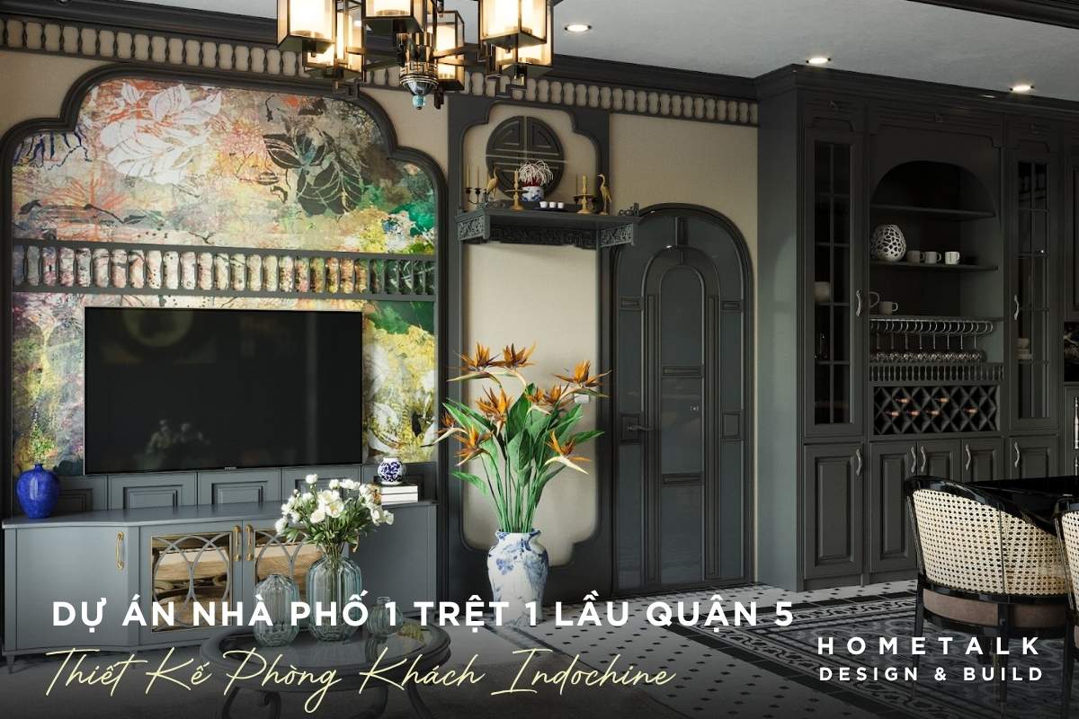 Công ty thiết kế thi công nội thất nhà phố quận 5 TPHCM chuyên nghiệp và uy tín 58 mau thiet ke phong khach nha pho indochine co vach trang tri hoa van dac trung