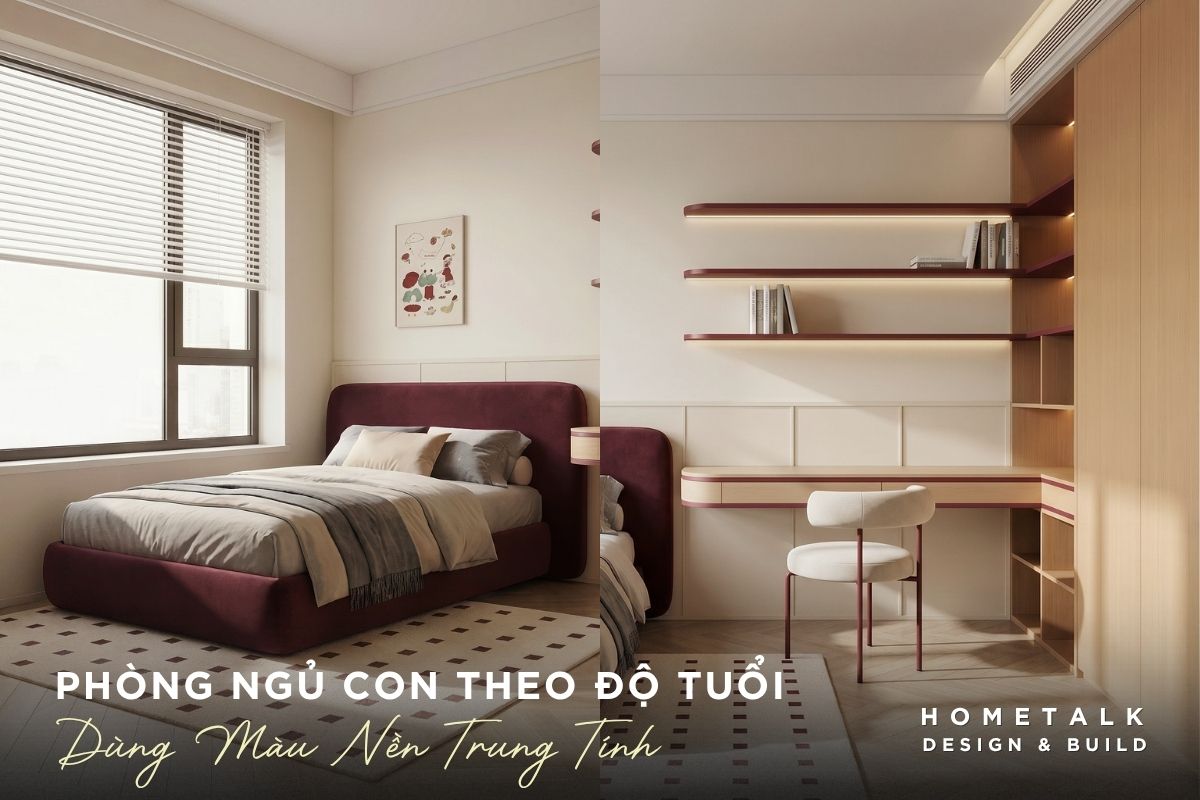 nen dung mau nen trung tinh ket hop ban hoc phu hop, he tu linh hoat cho phong ngu con