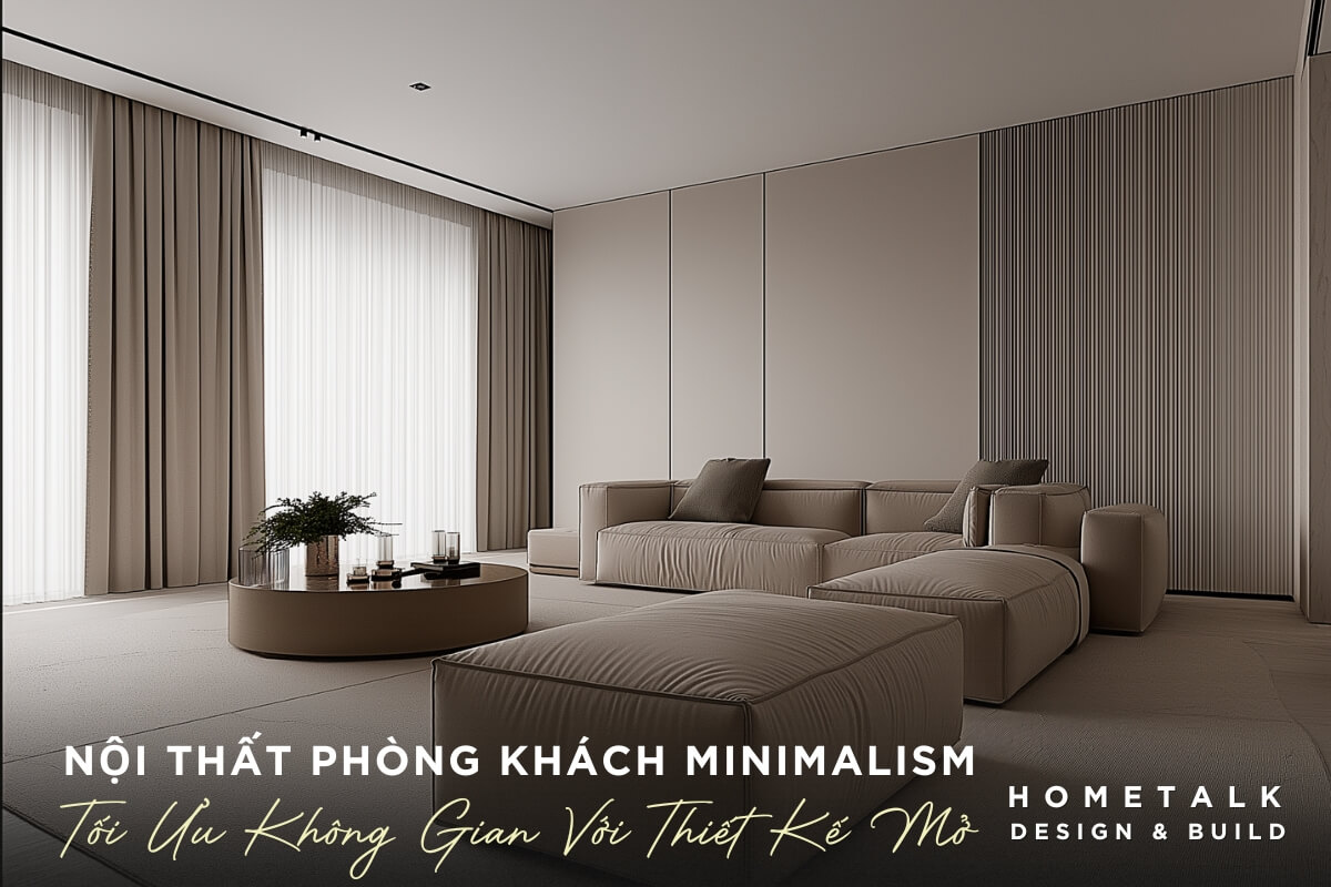 Noi that phong khach Minimalism voi sofa chu L mau be sang duoc thiet ke mo giup toi uu khong gian tao nen mot khong gian song hien dai, thanh lich
