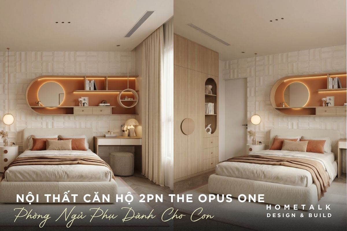 Nội thất phòng ngủ phụ tone màu ấm phù hợp cho con nhỏ, có góc học tập kế bên giường noi that phong ngu phu tone mau am phu hop cho con nho co goc hoc tap ke ben giuong