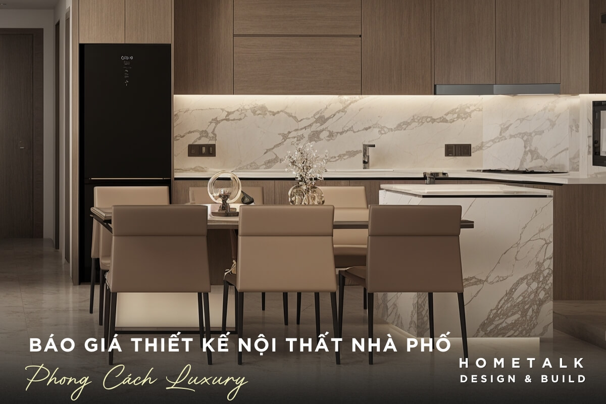 Báo giá thiết kế nội thất nhà phố phong cách luxury Phong cach Luxury ket hop hai hoa giua chat lieu go am ap va da cam thach sang trong