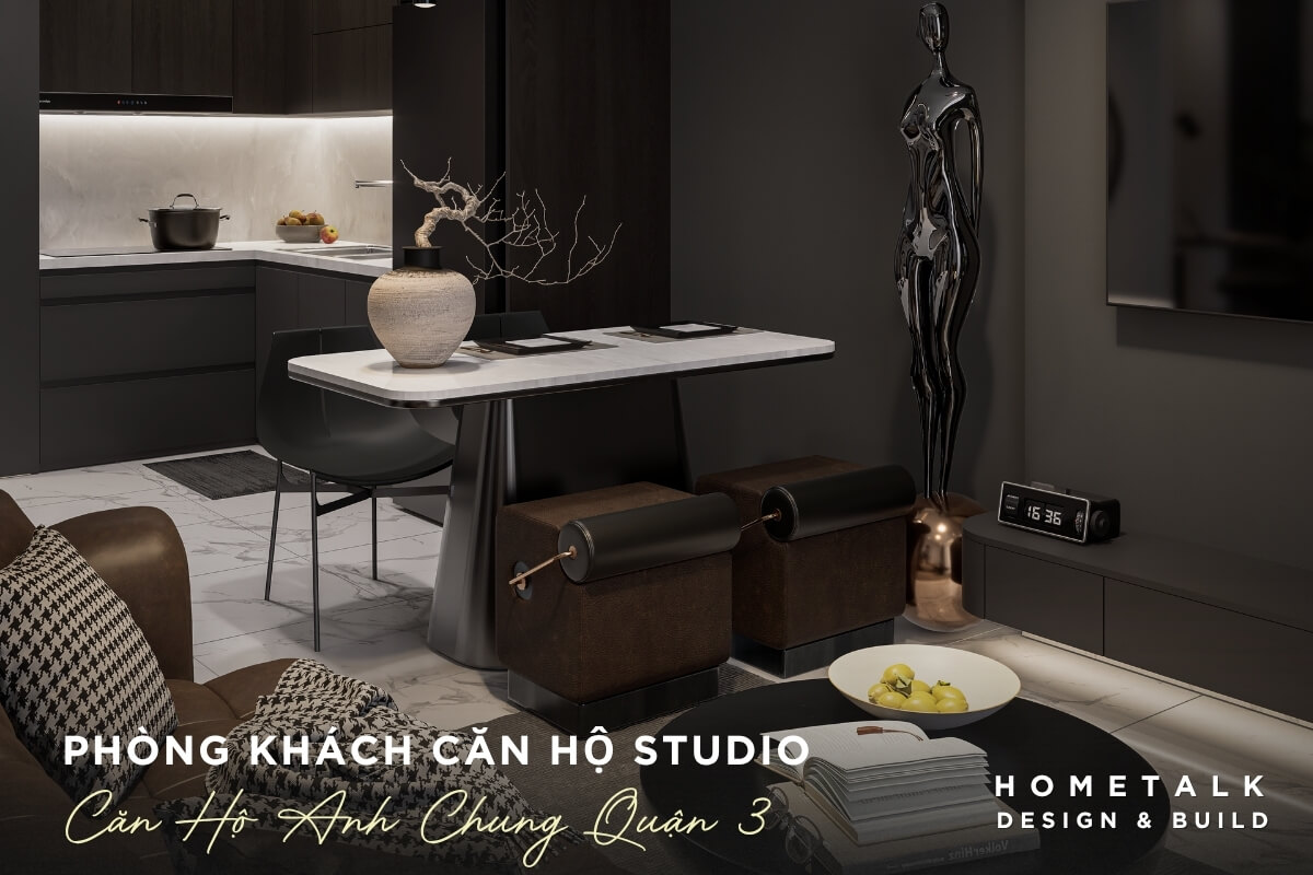 Phòng khách căn hộ studio hiện đại và sang trọng trong căn hộ anh Chung tại Quận 3 Phong khach can ho studio hien dai va sang trong, toi uu hoa khong gian cho can ho co dien tich han che nhu can ho anh Chung tai Quan 3