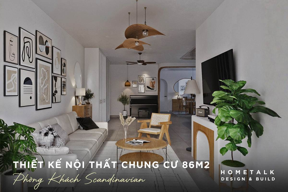 phong khach cua chung cu 86m2 quan 4 theo kieu bac au duoc trang tri bang tranh nghe thuat tang diem nhan khong gian