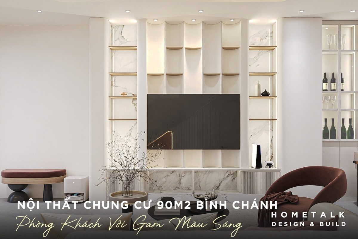 phong khach duoc thiet ke rong rai voi noi that toi gian gam mau sang cho can ho chung cu 90m2 binh chanh