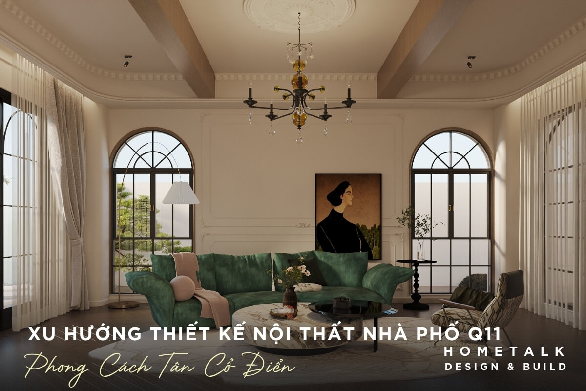 Phong khach duoc thiet ke theo phong cach Tan Co Dien tao nen mot khong gian song dang cap, sang trong va rat thoai mai