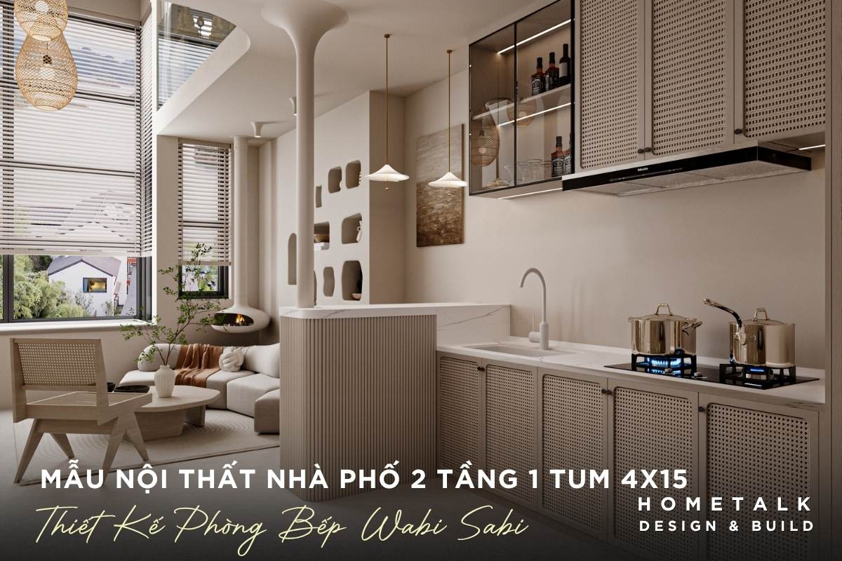 phong khach lien bep nha pho su dung vat lieu tu nhien nhu go soi may tre va da moc