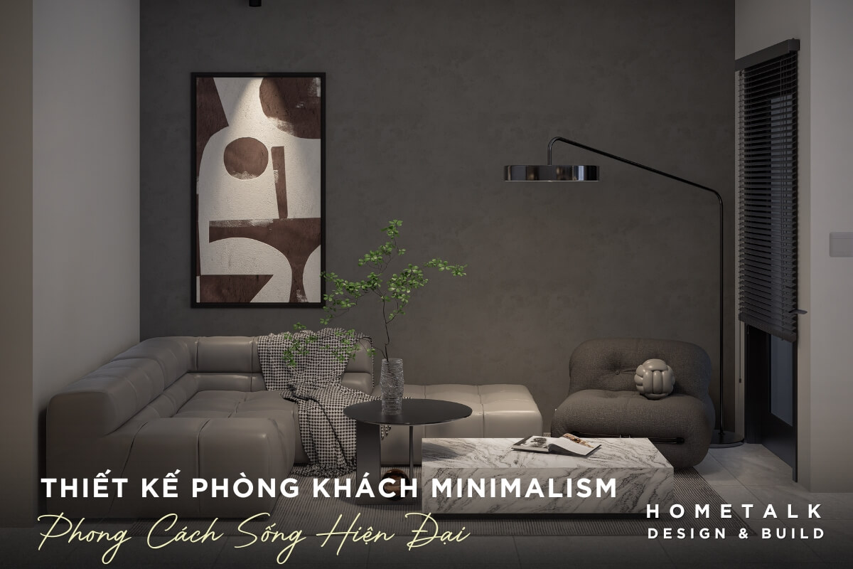 Phong khach Minimalism noi bat voi sofa dai mau xam nhat voi thiet ke toi gian va hien dai mang lai su thoai mai va ve dep thanh lich