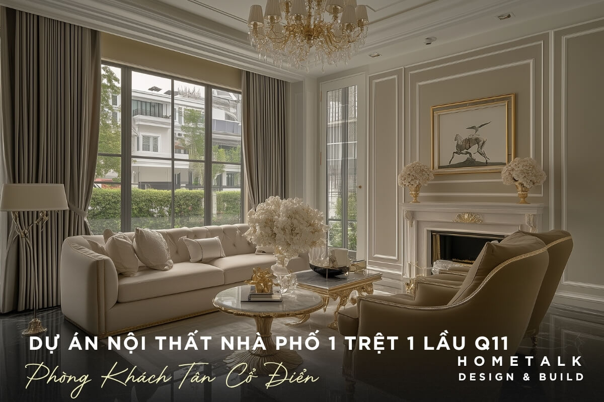 Ban giao thoa Tan Co Dien trong khong gian phong khach nha pho 1 tret 1 lau tai phuong Binh Thoi quan 11