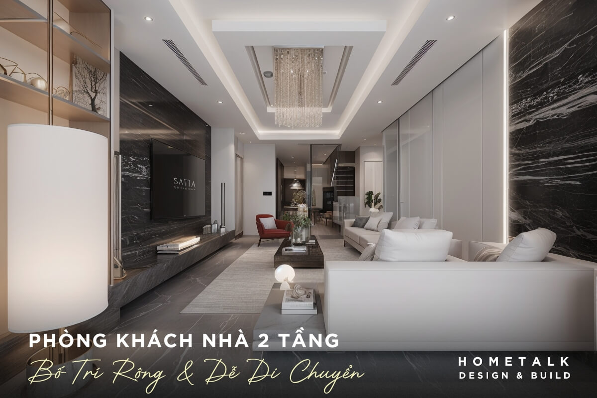 Phòng khách nhà phố 2 tầng phong khach nha pho 2 tang rong hon khi loi di duoc to chuc dung ngay tu dau