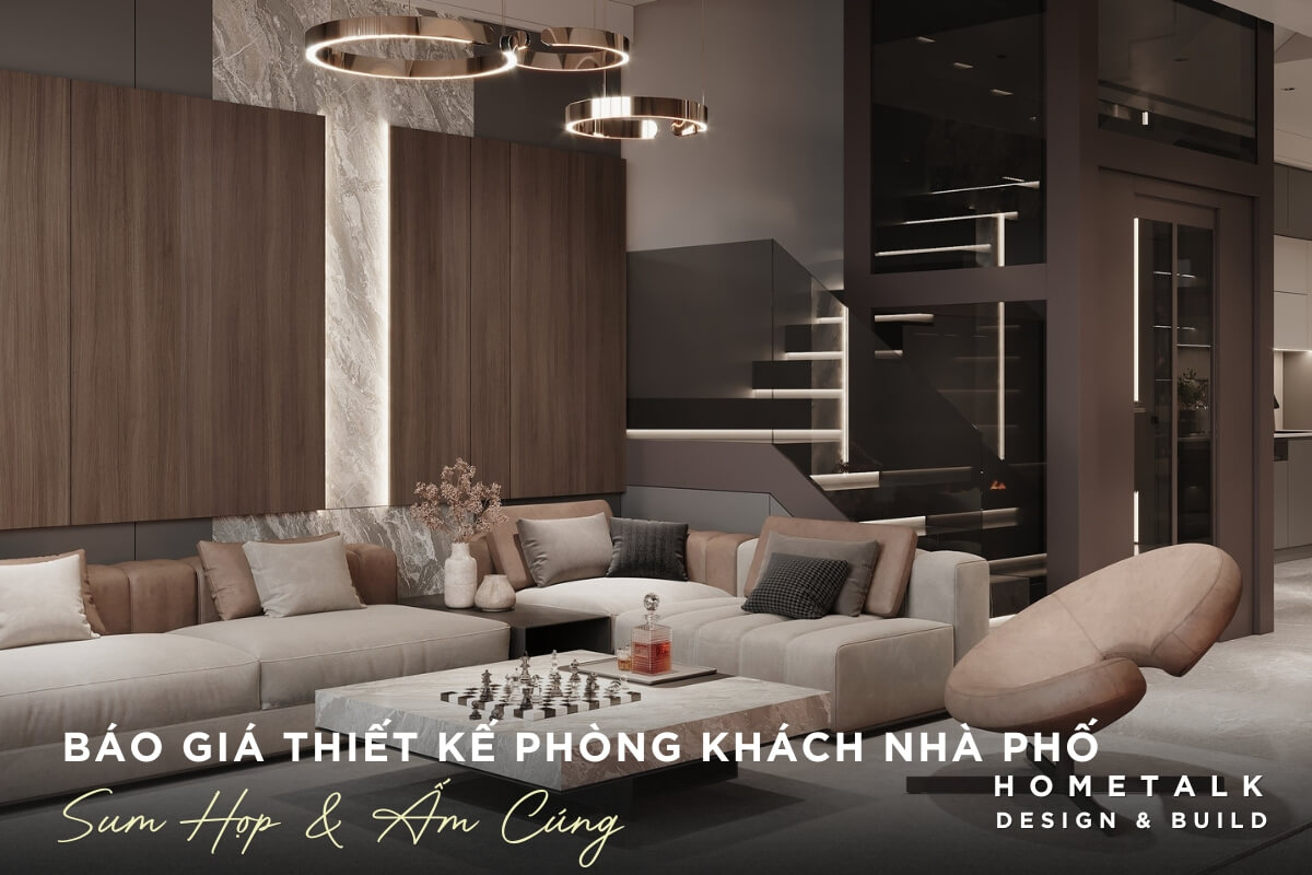 Phong khach nha pho quan 9 duoc thiet ke phong cach Hien dai am cung voi gam mau go tram