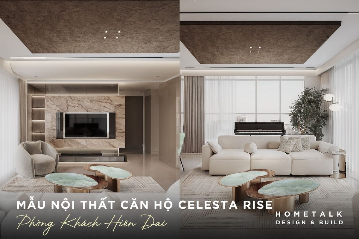 Mẫu thiết kế nội thất căn hộ Celesta Rise đẹp, gọn gàng và dễ ứng dụng 44 phong khach phong cach hien dai voi sofa sang mau ban tra bo cong op da doc dao