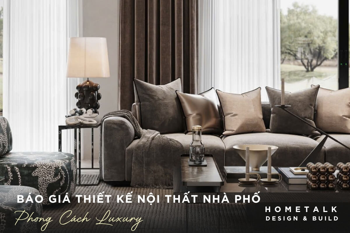 phong khach theo phong cach Luxury noi bat voi sofa lon, boc vai ni cao cap mau xam