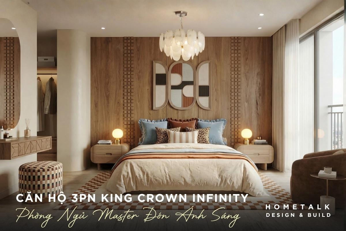 phong ngu can ho king crown infinity duoc bo tri day du giuong ngu, he tu va ban trang diem