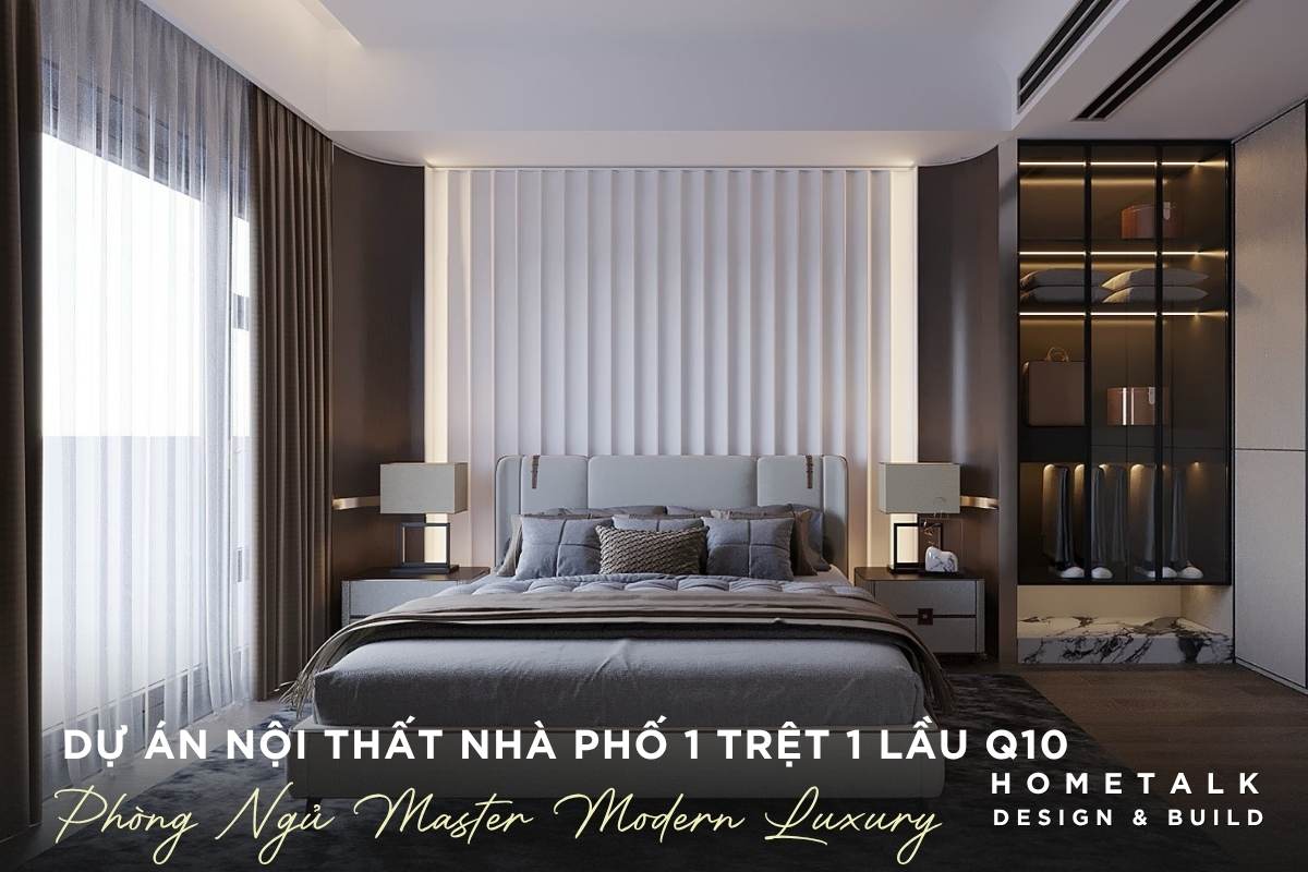 phong ngu nha pho duoc thi cong voi vach dau giuong boc ni cao cap