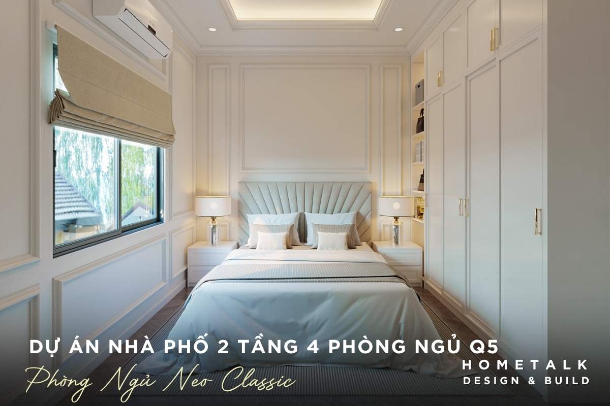 Công ty thiết kế thi công nội thất nhà phố quận 5 TPHCM chuyên nghiệp và uy tín 65 phong ngu nha pho quan 5 thiet ke tan co dien voi tuong phao chi giuong boc nem