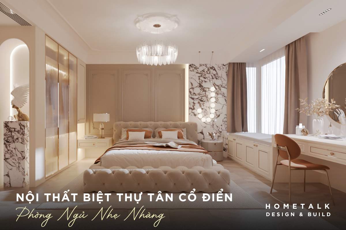 phong ngu nhe nhang va phao chi the hien thiet ke noi that biet thu phong cach tan co dien