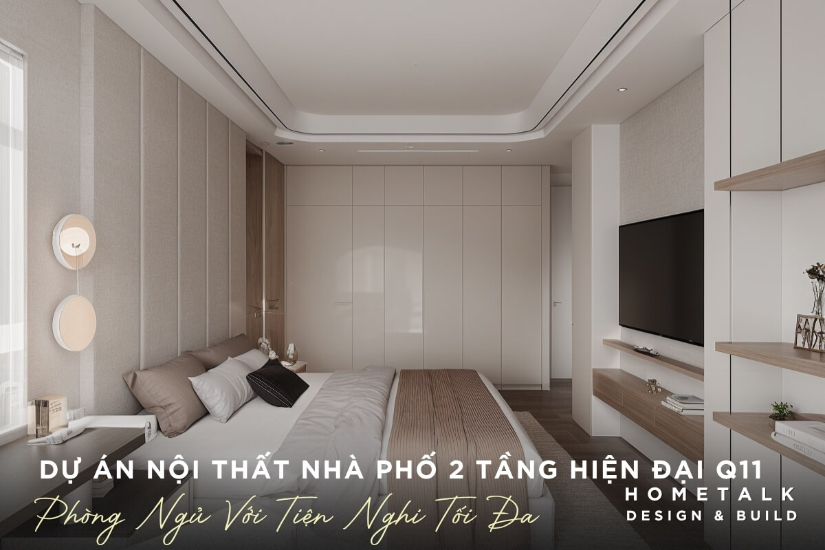 Phong ngu rong rai, sang sua voi tran nha cao voi he thong den LED am tran duoc thiet ke tinh xao, tao anh sang diu